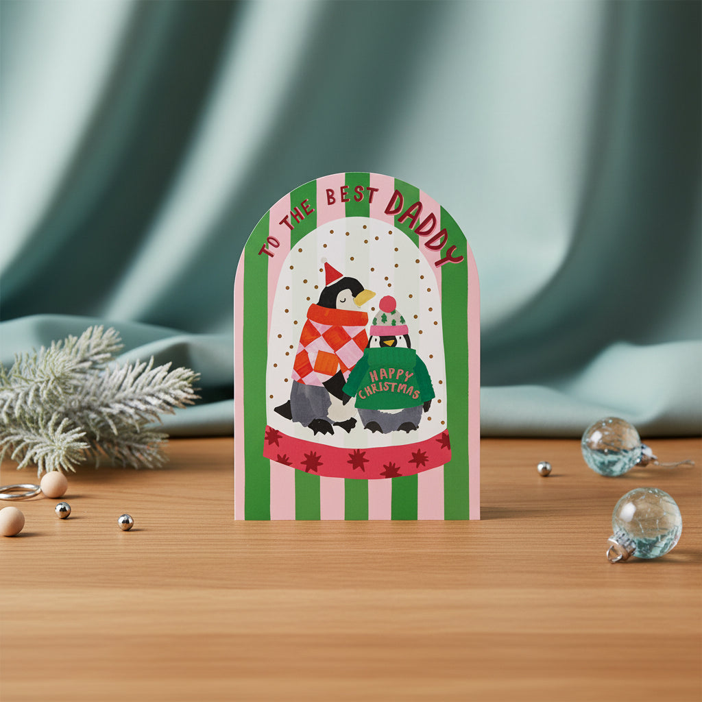 Daddy Penguin in a Snowglobe Card
