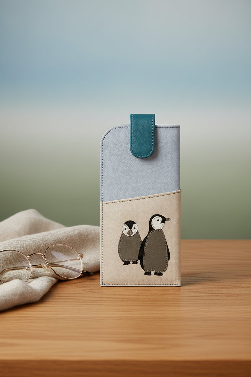 Ollie Penguin Leather Glasses Case