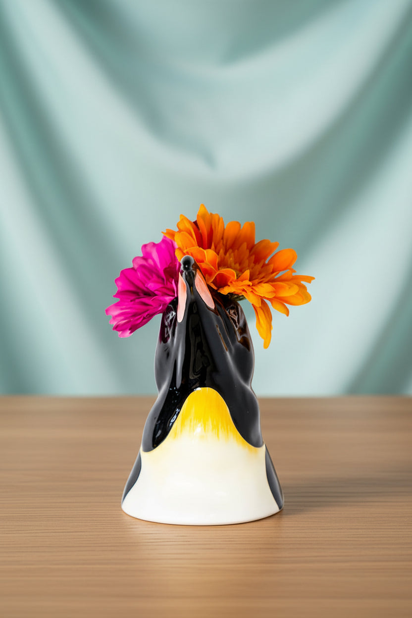 Hand Painted Ceramic Penguin Head Wall Sconce Vase