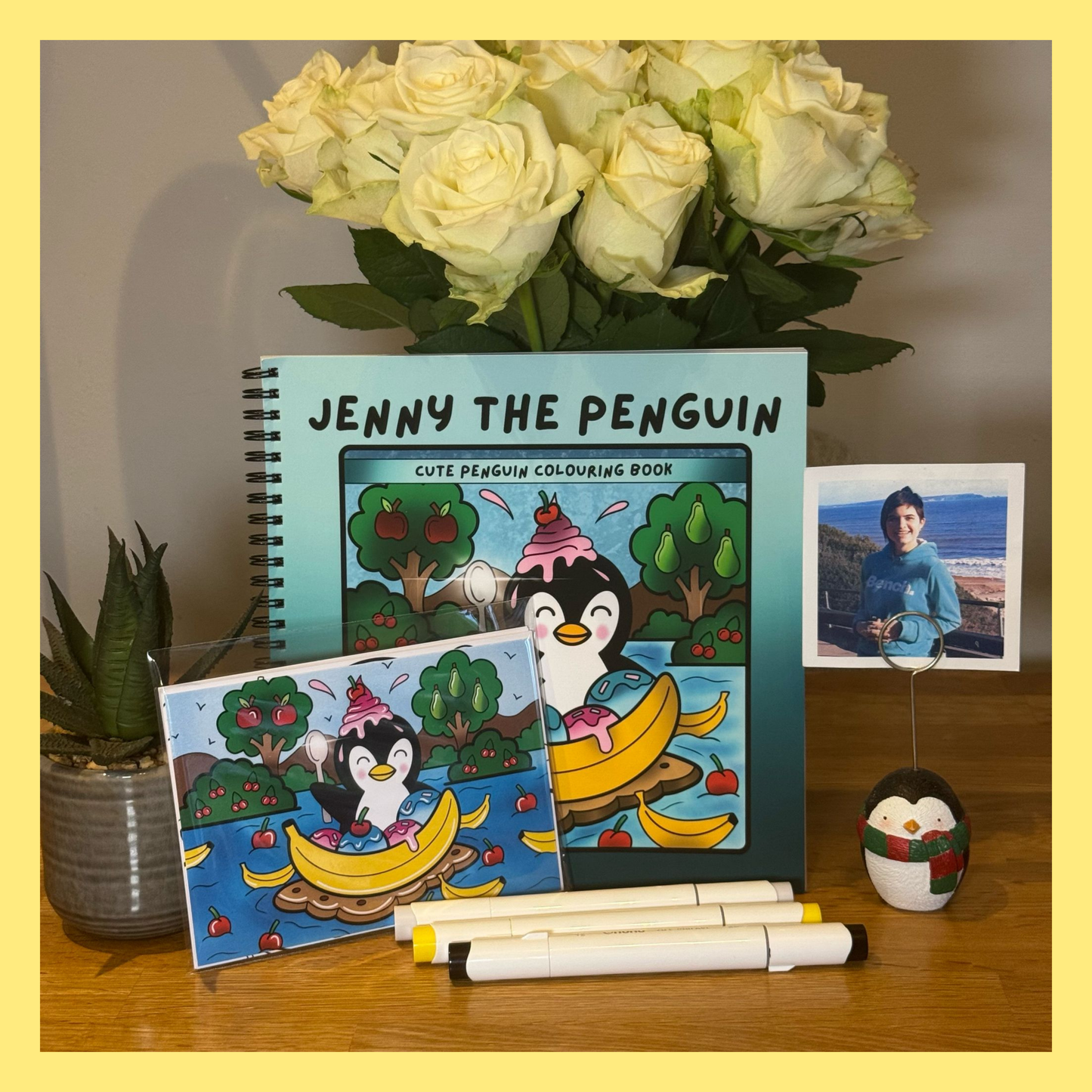 Jenny the Penguin: Colouring Book & Mini Postcard Print Bundle