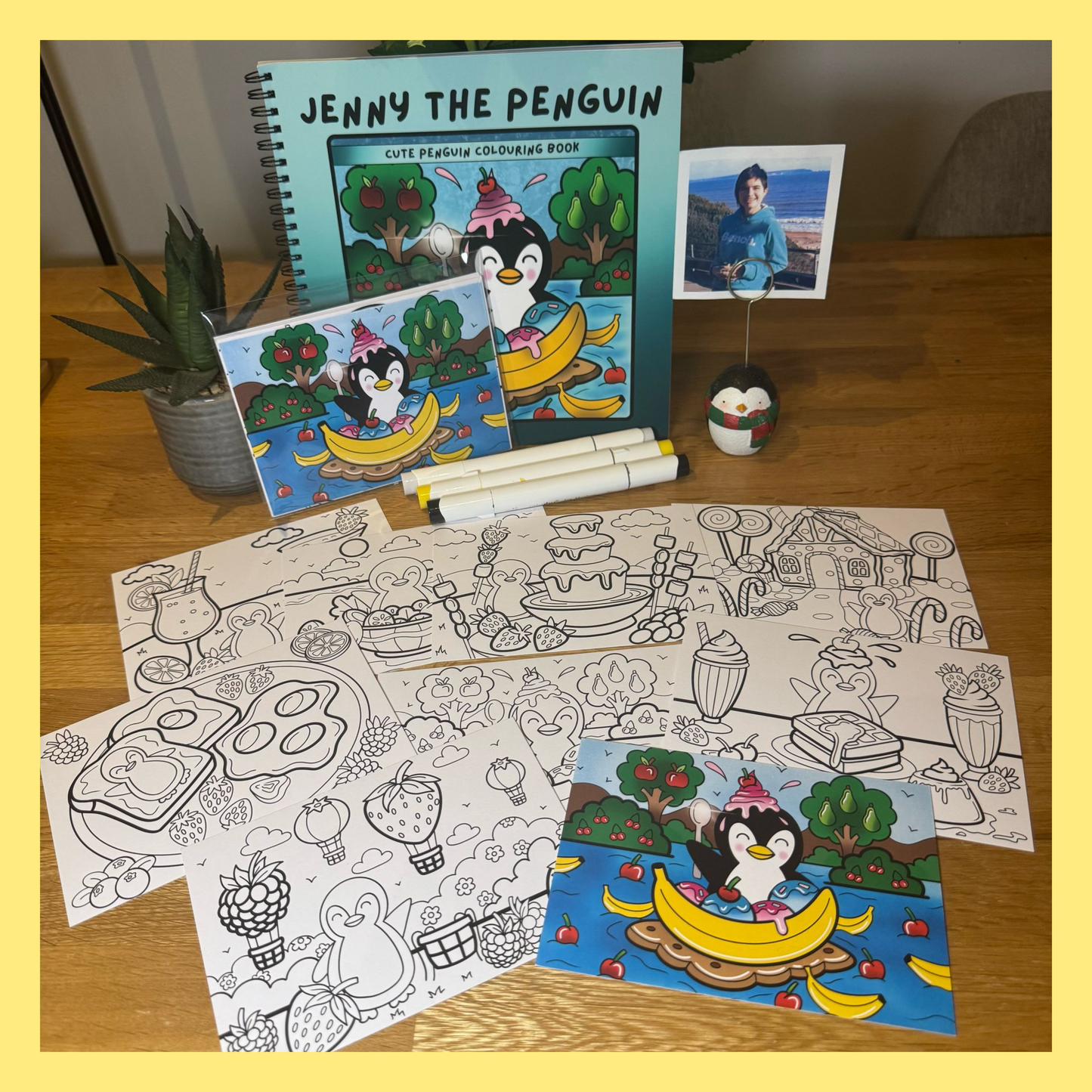 Jenny the Penguin: Colouring Book & Mini Postcard Print Bundle