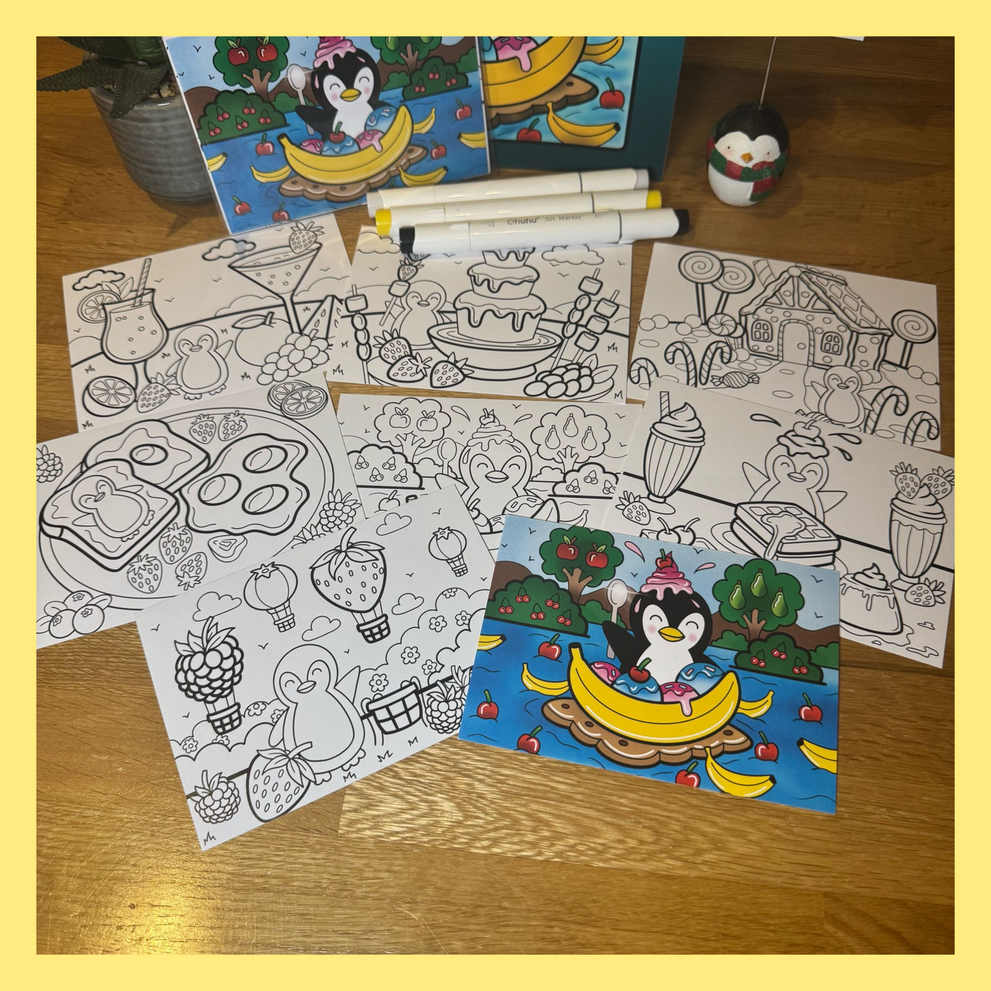 Jenny the Penguin: Colouring Book & Mini Postcard Print Bundle