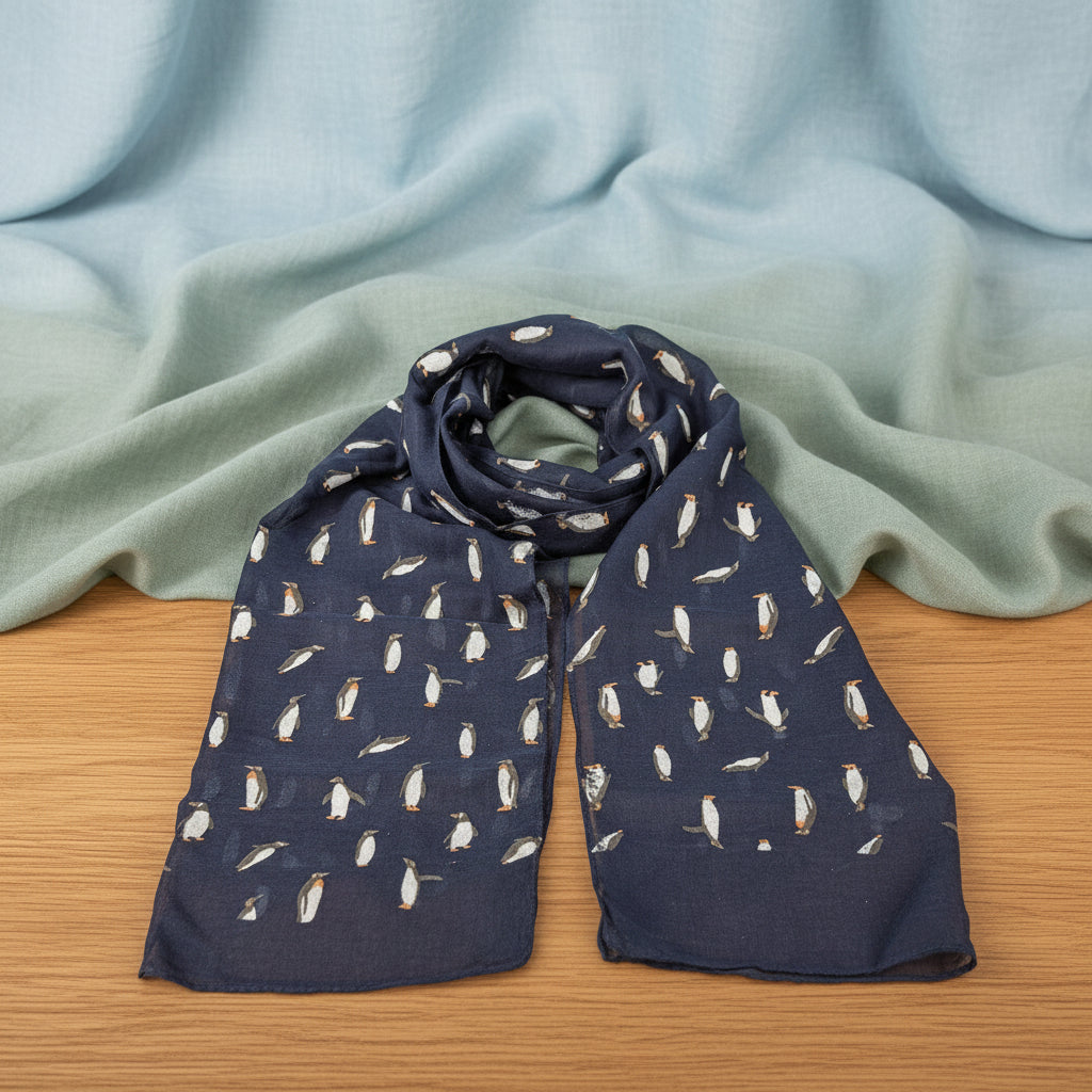 Playing Penguins Scarf - Navy Blue