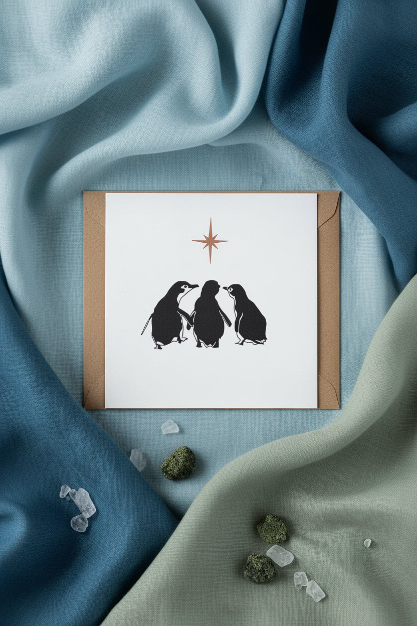 Three Wise Penguins Letterpress Card