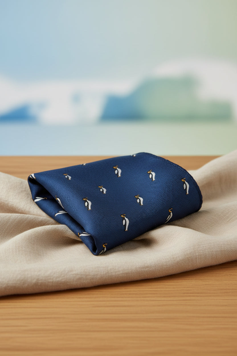 Midnight Navy Penguin Pocket Square