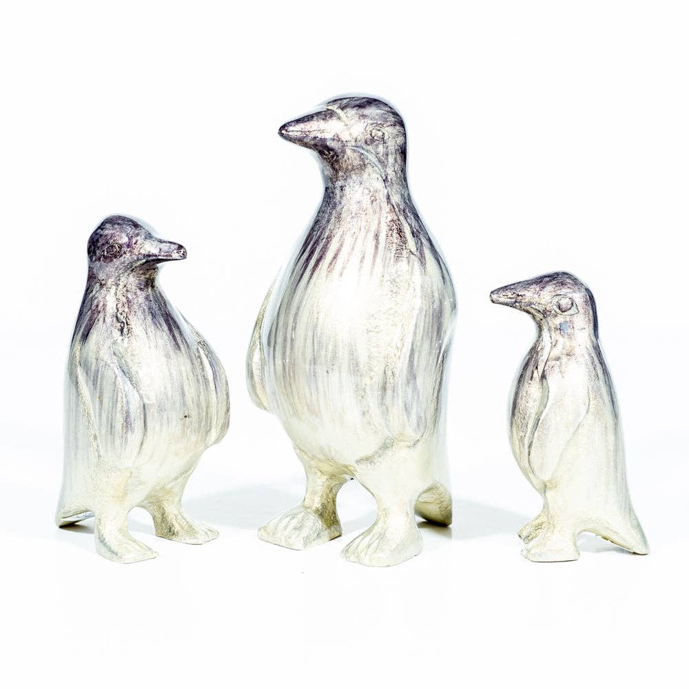 Brushed Silver Penguin Medium 9 cm