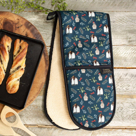 Christmas Penguins (Noir) Cotton Double Oven Glove