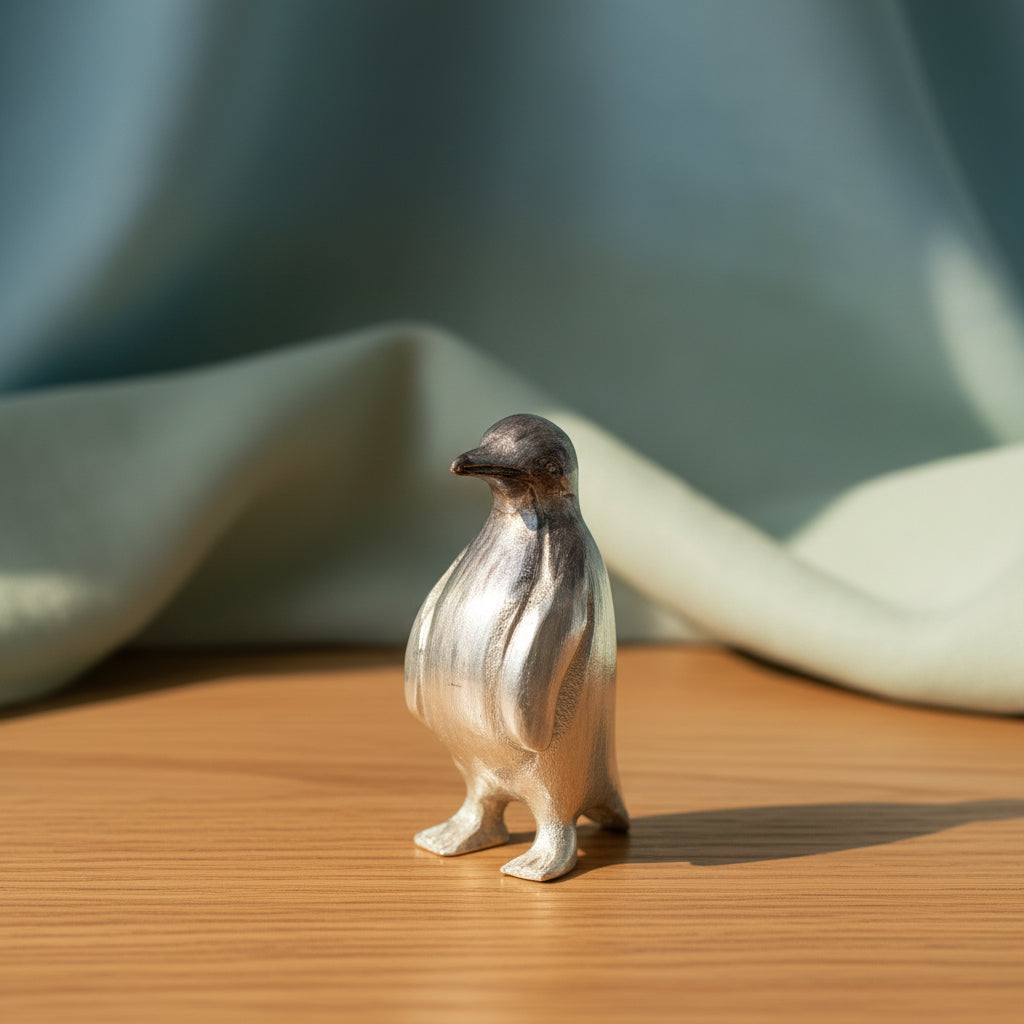 Brushed Silver Penguin Medium 9 cm