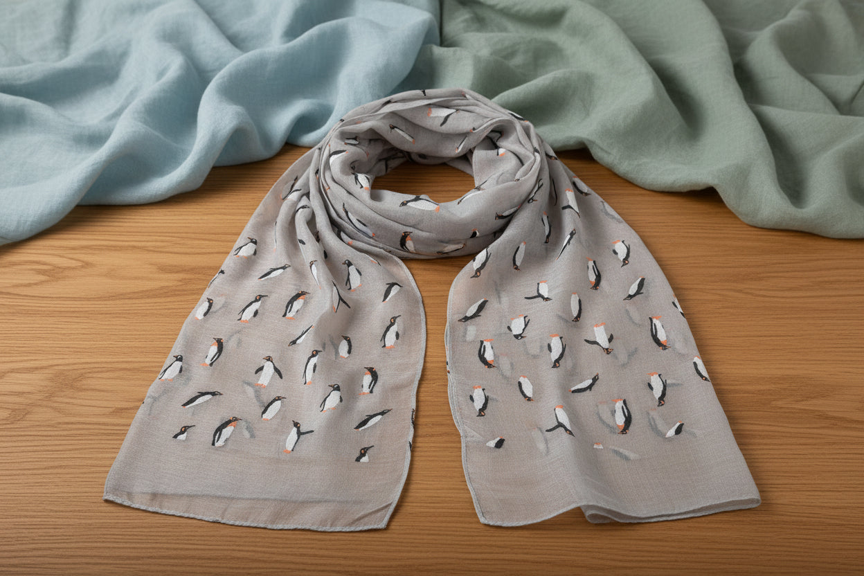 Playing Penguins Scarf - Grey