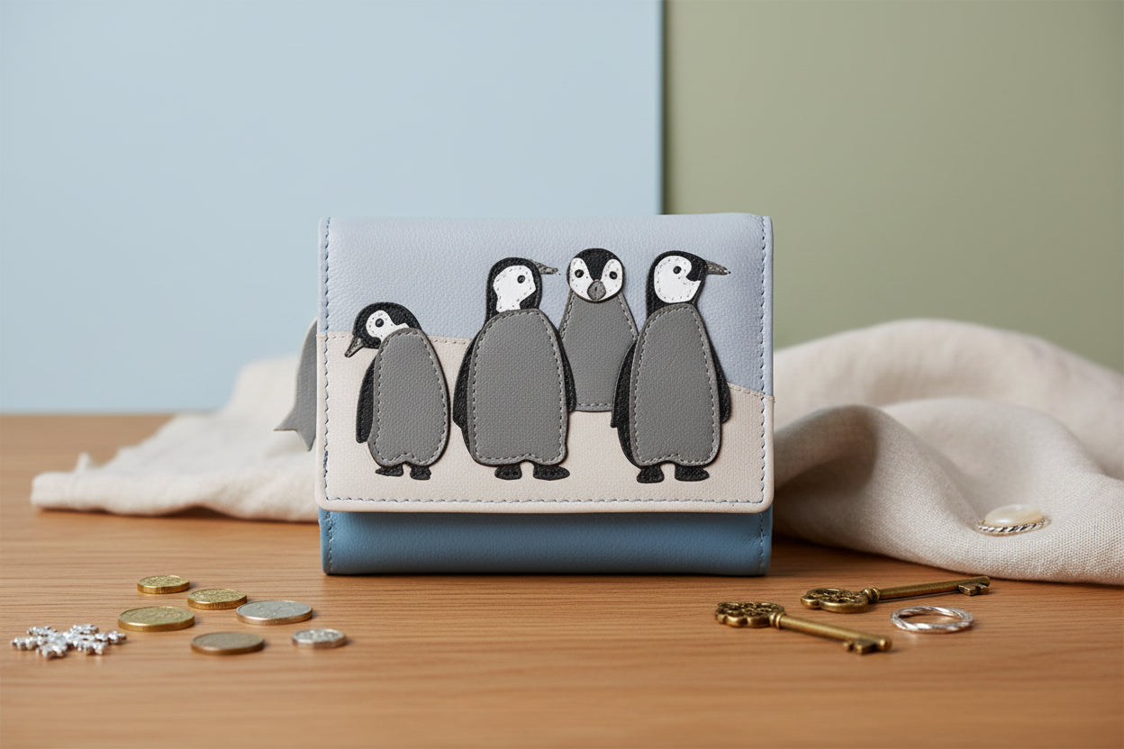 Ollie Penguin Leather Tri Fold Purse