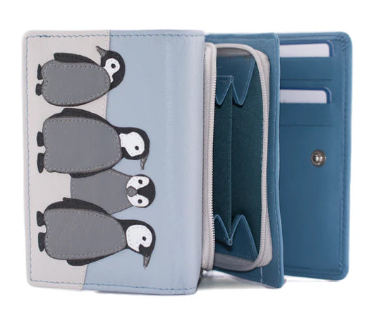 Ollie Penguin Leather Tri Fold Purse