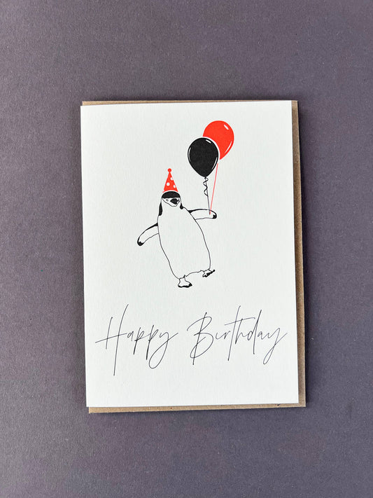 Birthday Penguin Letterpress Card