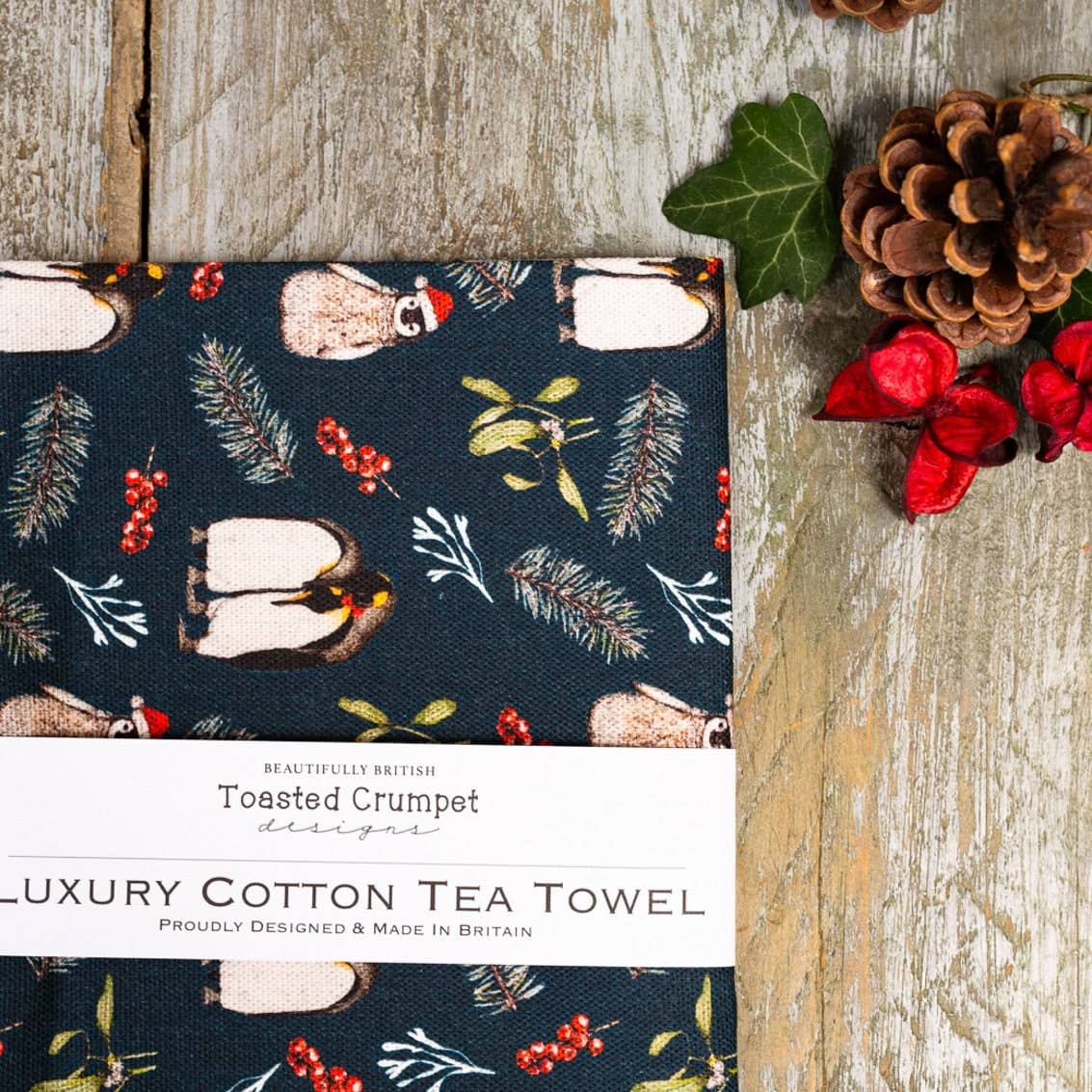 Christmas Penguins (Noir) Tea Towel