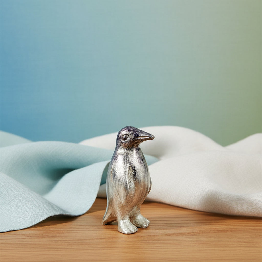Brushed Silver Penguin Small 8 cm