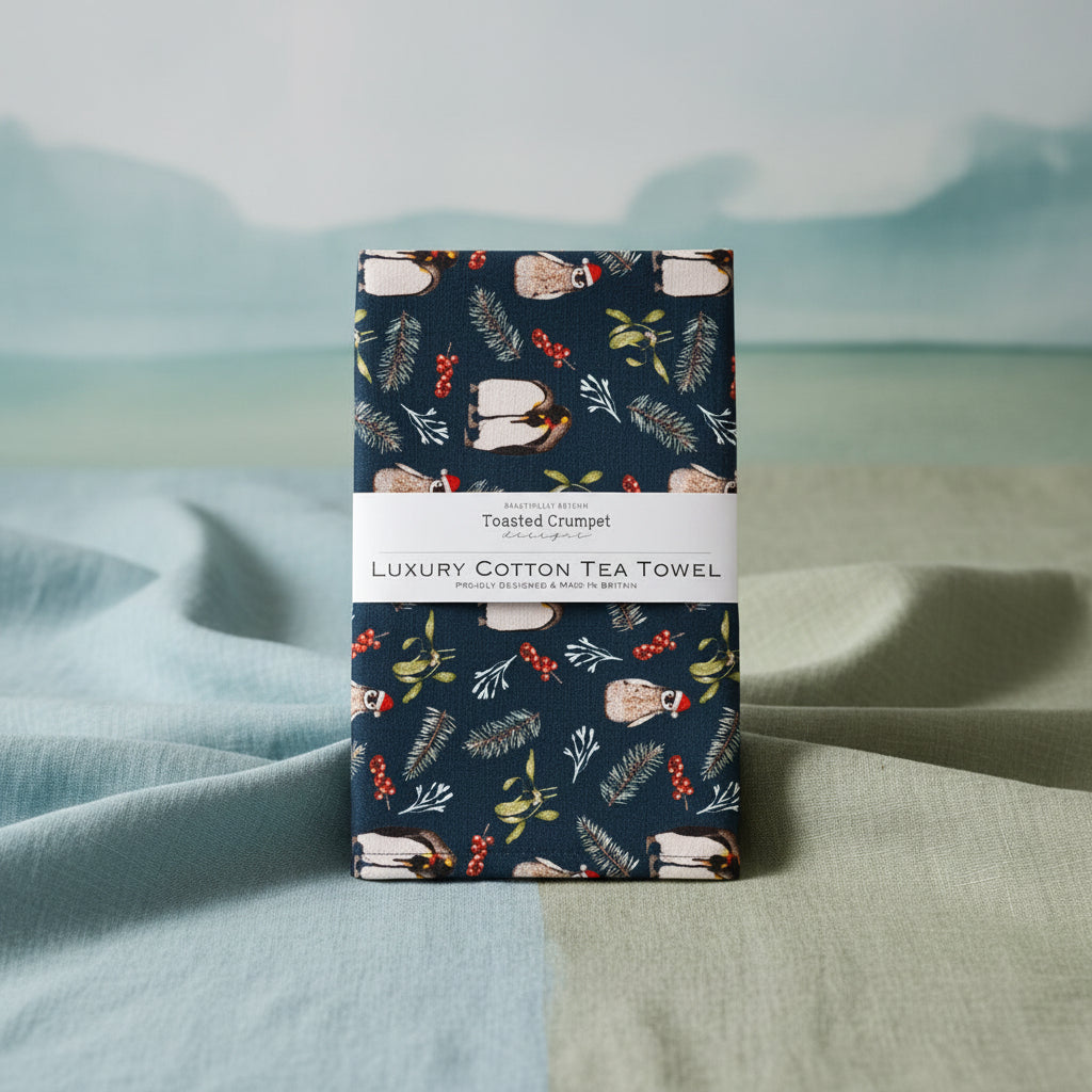 Christmas Penguins (Noir) Tea Towel