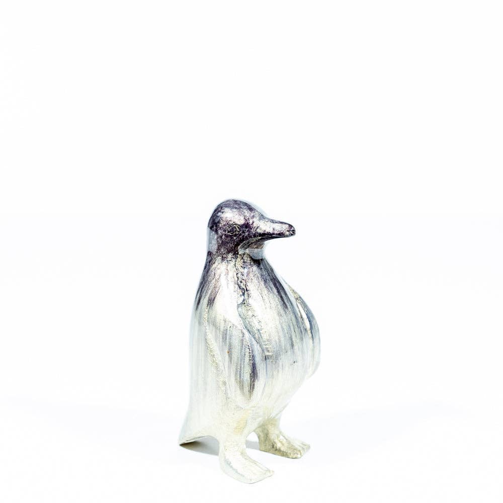 Brushed Silver Penguin Medium 9 cm