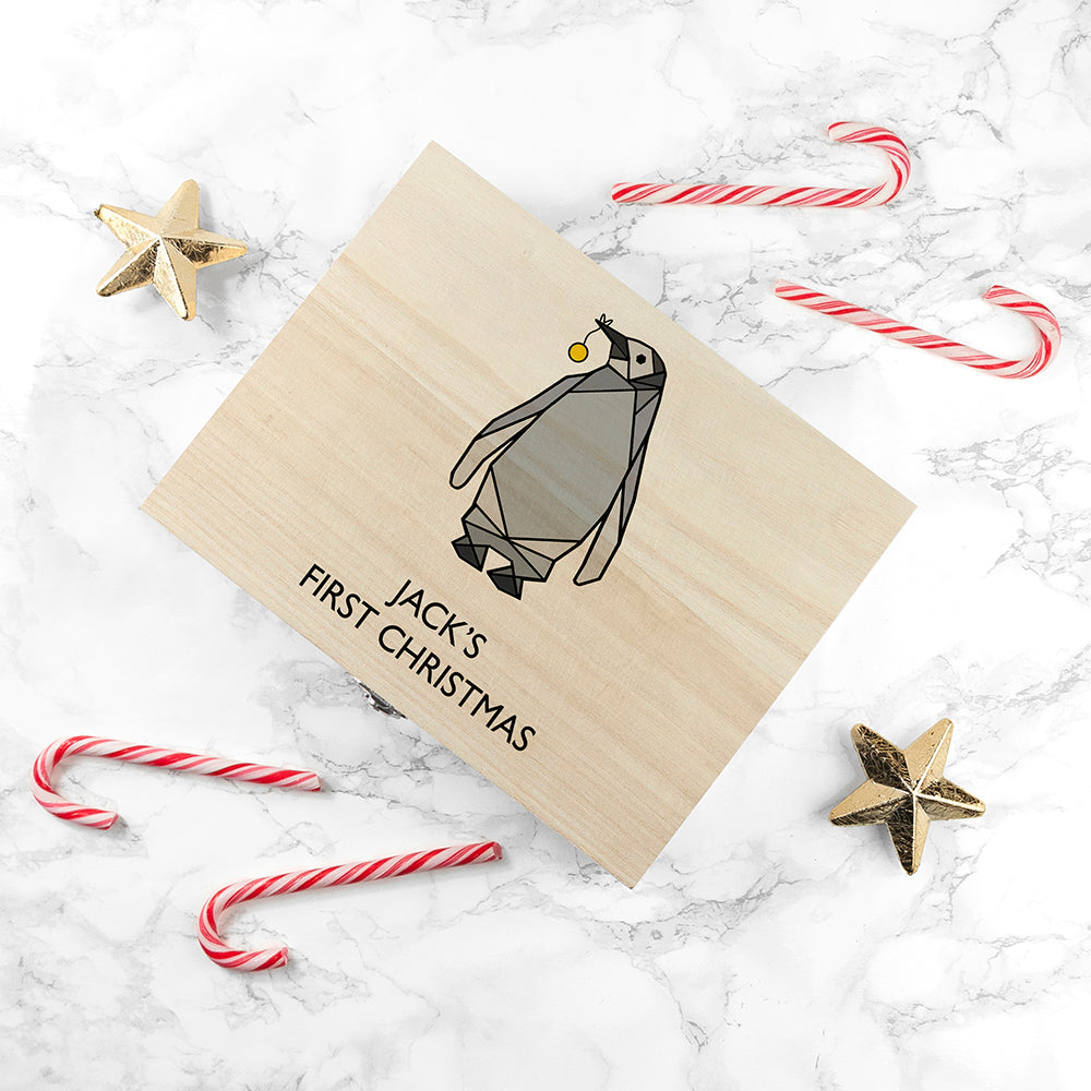 Personalised Baby Penguin First Christmas Box